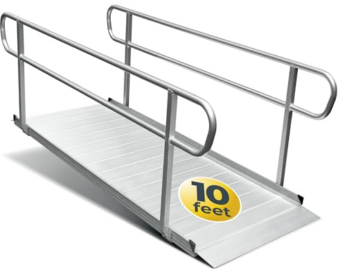 MAASTERS Ramp with Handrails 10 FT, Loading Capacity 850 lbs, ADA Compliant