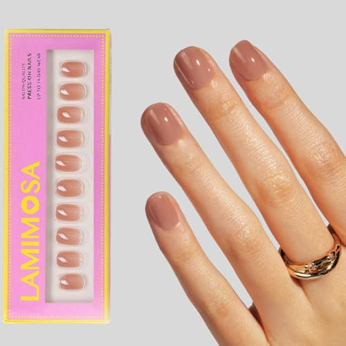LAMIMOSA 32Pcs Nude Press On Nails Extra Short Round - False Nails with Glue, Semi-transparent Nuetral Fake Nails in 16 Sizes, Reusable Petitie Stick on Nails, Xs Glue On Nails, BABY JELLY NUDE