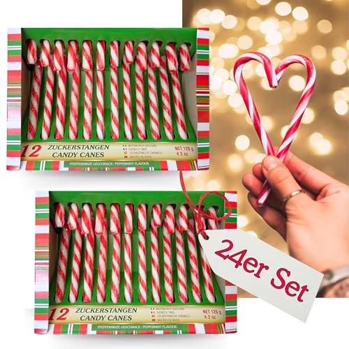 Bada Bing 24er Set Zuckerstangen essbar mit traditionellem Pfefferminz Geschmack - Lollie gestreift als Baumschmuck Weihnachten - Candy Canes Bonbons Weihnachtssüßigkeiten - Weihnachtsdeko Fenster
