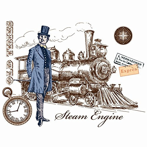 Ideen mit Herz Color Bügeltransfer, DIN A4, filigran ohne Hintergund | Textilien mit Bügelmotiven verzieren | Bilder schnell & einfach aufbügeln | Nostalgie Serie | Textildesign (Herr mit Lokomotive)