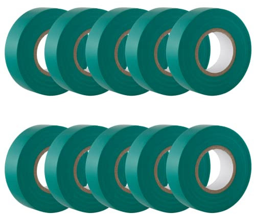 GTSE - Isolierband Grün - 19 mm x 20 m - strapazierfähiges, selbstklebendes Isolierband - zum Schutz, Bündeln und Reparieren von Kabeln - 10 Rollen