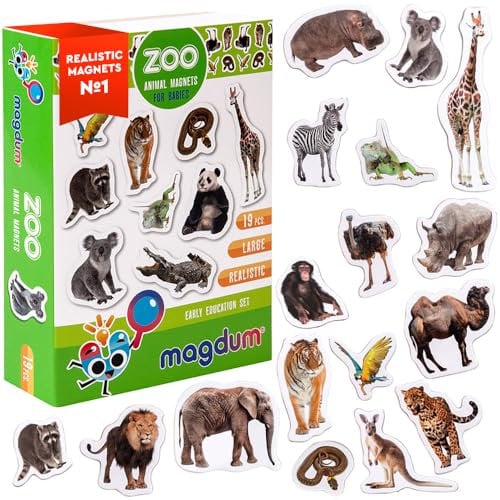 Kühlschrankmagnete kinder MAGDUM Zoo FOTO - 19 GROßE Kühlschrank Magnete für Kleinkinder - Kinder magnete - Magnete für magnettafel - Magnete kühlschrank -Magnete kinder-Magnettafel kinder-Magnetspiel