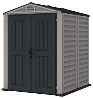 Duramax YardMate PLUS 5 x 5 (2.92 m²) Kunststoff gerätehaus mit robustem Kunststoffboden, Dachkonstruktion aus robustem Metall, feuerhemmend und wartungsfrei, Dunkelgrau und Adobe