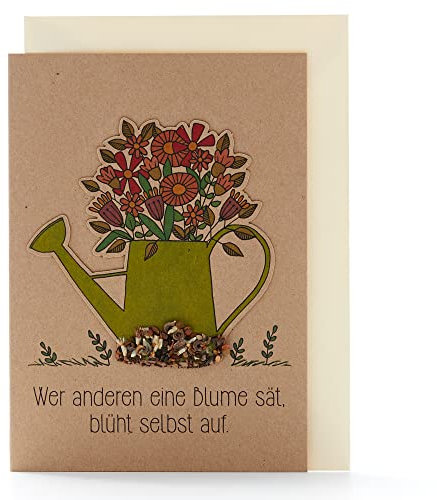 Die Stadtgärtner – Grußkarte mit Saatstecker I Schöne Karte für viele Anlässe mit Gießkannen-Motiv I Saatpapier enthält hochwertige Wildblumen-Samen I Karte mit Umschlag I 10,5 x 14,8 cm (DIN A6)