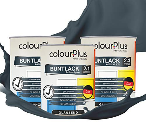 colourPlus® 2en1 Pintura de color (2,25L, RAL 7016 gris antracita) brillante pintura acrílica - pintura para juguetes infantiles - pintura de madera - pintura de interior, tinte de madera