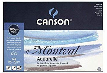 Canson 3 Stück Klebeblöcke klein 12 Blatt Zeichenpapier Montval A3 300 g Aquarell