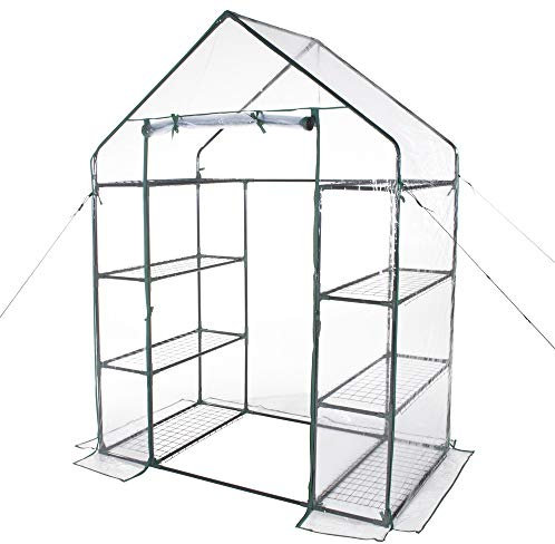 VERDELOOK | Serra da Giardino In Metallo Verniciato, a Casetta con 8 Ripiani e Telo in PVC, 144x74x195, per Protezione Piante di Medie e Grandi Dimensioni, Giardinaggio