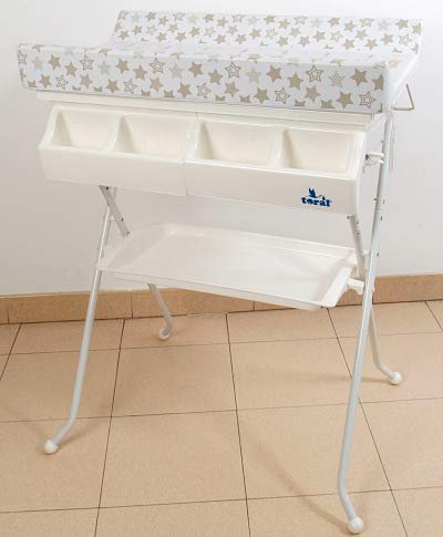 Bañera bidet para bebé, beig estrellas, con cambiador,cubeta y cestilla.