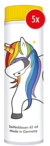 PUSTEFIX Seifenblasen Set I 5 x Klassik 42ml Fun-Edition Einhorn I Bubbles Made in Germany I Unicorn Seifenblasen für Kinder-Geburtstag, Hochzeit, Standesamt, Polterabend I 5 x 42 ml Vorteilspack