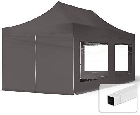TOOLPORT 3x6m Faltpavillon Pavillon Partyzelt Gazebo Stahl 30mm, 4 Seitenteile, Panoramafenster, grau