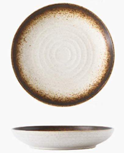 LMMJYF Piatti Rotondi Giapponesi, Piatti in Ceramica per la casa, stoviglie Caratteristiche di Lusso Leggero, Piatti Piatti Giapponesi-Oro di Sesamo_Piatto Profondo da 9 Pollici