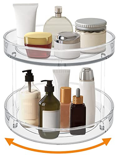 VAEHOLD 2 Tier Lazy Susan Turntable Spice Rack Organizer for Kitchen Cabinet, Farmhouse Tiered Tray Decorative Trays for Fruit, Snacks - Organizer for Cupboard, Pantry, Bathroom, Table