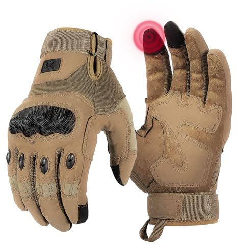KEMIMOTO Tactical Gloves for Men, Touchscreen Motorcycle Gloves with Hard Shell & Palm Padding for Sports Motorcycle Cycling Tactical Airsoft Paintball Hunting Hiking Camping Climbing (Brown,Large)