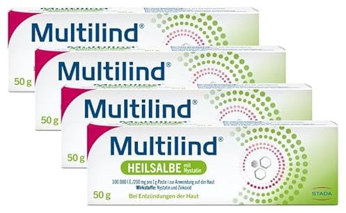 Multilind Wund- und Heilsalbe bei wunder und entzündeter Haut mit Zinkoxid und Nystatin – 4 x 50 g Salbe