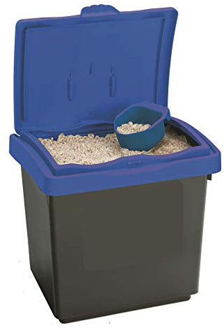 Muddy Hands Large Plastic Storage Bin + Scoop Bird Seed Animal Pet Dry Feed Food Rock Salt (30 Litre Blue)