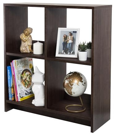 Iris Ohyama, Offenes Aufbewahrungsmöbel, Bücherregal, Regal mit 4 Fächern, Trennwand, horizontal & vertikal, Büro, Schlafzimmer, Wohnzimmer - Wood Open Shelf WOS-4 - Braun