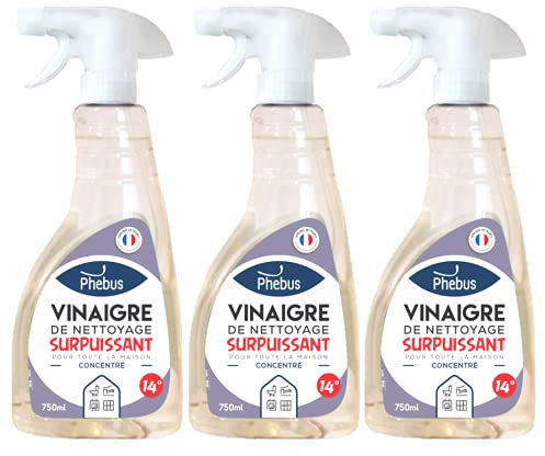 DSTOCK60-3 BOUTEILLES 0.75 L DE VINAIGRE BLANC ULTRA PUISSANT 14° (PHEBUS produit d’origine garantie) - DÉGRAISSE, DÉTARTRE, DÉSHERBE - MAISON et JARDINAGE