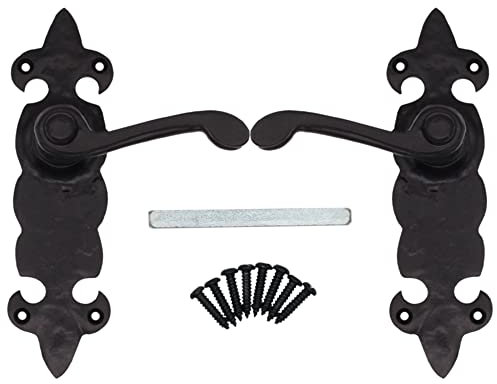 EAI Black Fleur De LYS Door Handles | 1 Pair of Black Antique, Cast Iron Internal Lever Latch Handles on Backplate