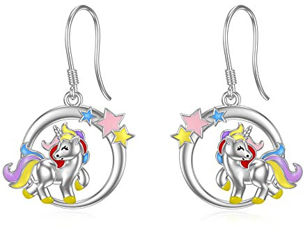 Shusukue Einhorn Ohrringe 925 Sterling Silber Kinder Mädchen Ohrringe Einhorn Ohrhänger Einhorn Schmuck Geschenk für Mädchen Kinder Frauen