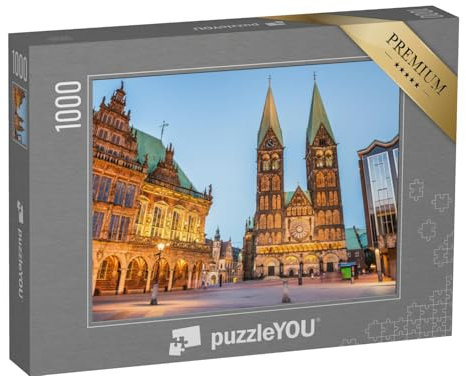 puzzleYOU: Puzzle 1000 Teile „Abendliche Altstadt von Bremen, Deutschland“ – aus der Puzzle-Kollektion Bremen, Deutsche Großstädte