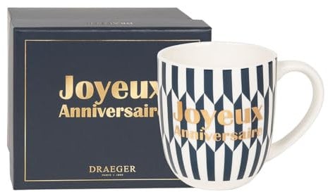 DRAEGER PARIS | Mug bleu en céramique Joyeux Anniversaire | Idée Cadeau d'Anniversaire, idée originale | Tasse originale avec Coffret Cadeau