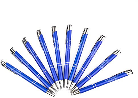 PROMO SHOP Pack de 10 Bolígrafos PERSONALIZADOS con Nombre o Texto | Izin Azul | Grabados a láser | Lote bolígrafos publicitarios y merchandising, para eventos: comuniones, bodas