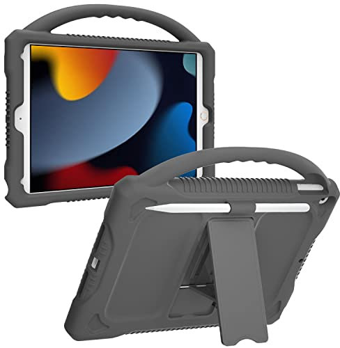 Premium Silikonhülle für iPad 10.2 2021/2020/2019, iPad 9. 8. 7. Generation Hülle für Kinder, JOGUIIA Schutzhülle mit Handgriff Ständer für Apple iPad 10.2 Zoll Modell