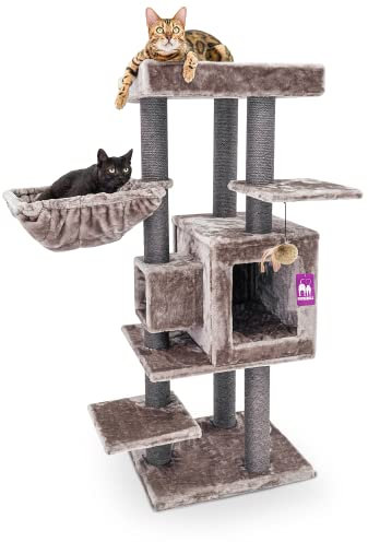 Petrebels Kratzbaum Cleopatra 134 cm hoch, Design Katzenkratzbaum mit Liegemulde, Katzenhöhle und Ø 9 cm Stämme, Farbe Cappuccino