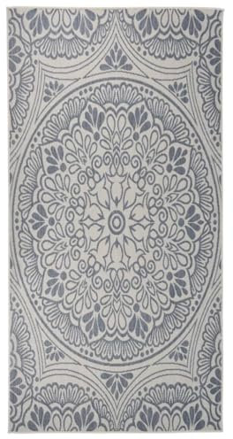 vidaXL Outdoor Teppich Flachgewebe Witterungsbeständig UV-beständig Außenteppich Balkon Terrasse Garten Swimming Pool 100x200cm Blaues Muster