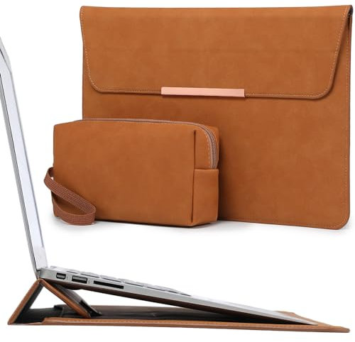 HYZUO 15-16 Inch Laptop Sleeve Case with Stand for MacBook Pro 16 M4/M3/M2/M1 2025-2019, MacBook Pro 15 2015-2012, XPS 15, Samsung Galaxy Book 15, Brown(Smiley)