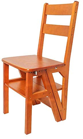 BOCbco Sgabelli con Scaletta in Legno Sgabelli con Scaletta per Libreria a 3 Livelli Sedie da Ufficio Pieghevoli Multifunzionali in Legno Di Pino da Cucina