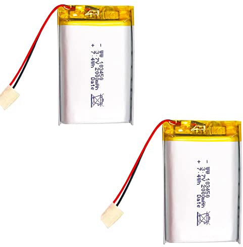 FREEDOH Lithium Polymer Battery 3.7V 2000mAh Rechargeable Lithium Battery 103450 Li-polymer Ion Backup Battery with Protection Board (2pcs)