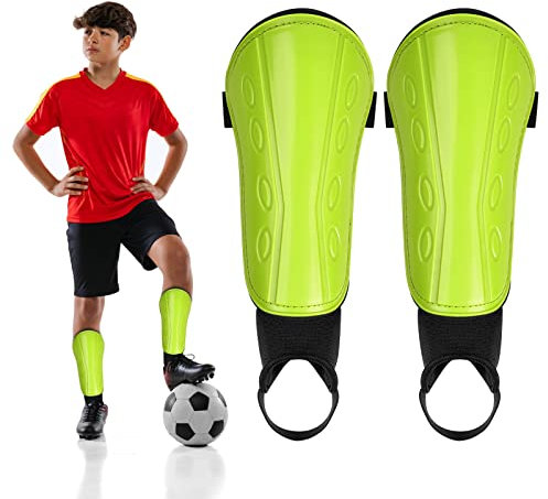 Kinder Schienbeinschoner Fußball Mit Knöchel Fussball Jugend Jungen Mädchen, Atmungsaktiv Fußball Shin Guards, Kind Kissenschutz Reduziert Stöße Verletzungen Wadenschutzausrüstung (S, Grün)