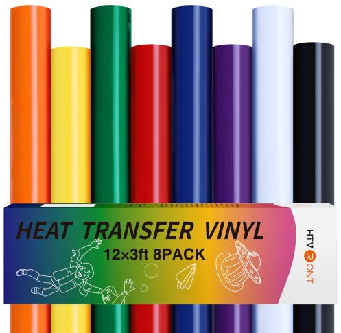 HTVRONT Plotterfolie Textil, 30.5cm × 91cm 8 Rollen Flexfolie Textil Plotter für Kleidung, Flexfolie für Aufbügeln von T-Shirts & Anderen Stoffen Stoffe,Geeignet für alle Arten von Schneidemaschinen