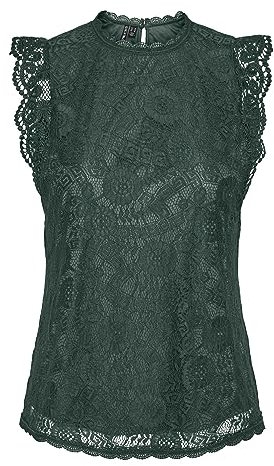 PIECES Pcolline Sl Lace Top Noos Bc Top, Mujer, Trekking Green, XS