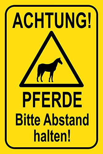 DekoDrom® Motiv Holzschild 20x30 cm Achtung Pferde Bitte Abstand Halten Tierliebe Hinweisschild Spruch Tafel Dekoration Bar Kneipe Sammler