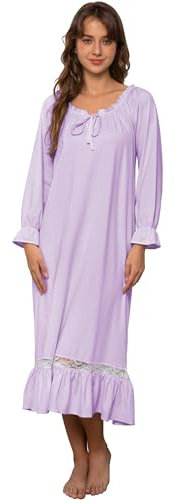 Nanxson Chemise de Nuit Femme Manches Longues Robe de Nuit Vintage Vêtements de Nuit Pyjama (M,Violet)