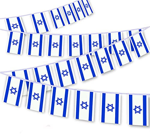 MacLand 30 Stück Israel-Flaggenschnur, 90 m, israelische Wimpelkette, Dekorationsbanner für den Innen- und Außenbereich, Terrasse, Hof, Dekoration