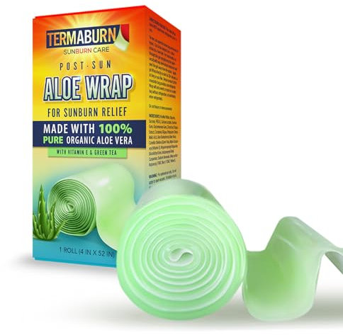 Organic Aloe Wrap for Sunburn Relief by TermaBurn - Organic Aloe Skin Treatment for Long-Lasting Relief from Pain, Itching and Peeling. Made in the USA with 100% Certified Organic Aloe