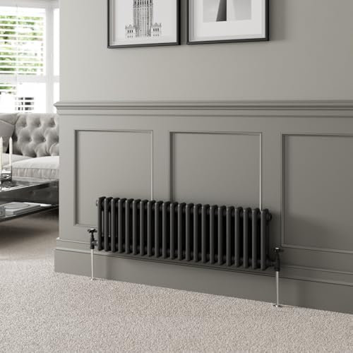 DuraTherm® 300 x 1010mm Black Traditional Horizontal Designer Radiator Double Column Colosseum Cast Iron Style Central Heating Panel Radiators Rad