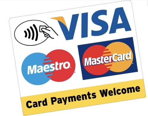 Card Payments Welcome, großer rechteckiger Aufkleber, 150x120mm, Vinyl-Sticker für Geschäfte, Taxi, etc.