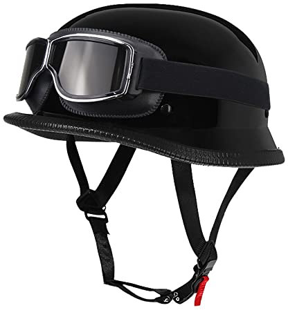 Deutsch Helm Halboffenen Vintage Öffnen Motorradhelm Halb-Helm ECE-Zertifizierung Chopper Helm mit Sonnenbrille für Mopeds Cruiser Vintage Jet Helm Schnellverschlussschnallen M-XXL