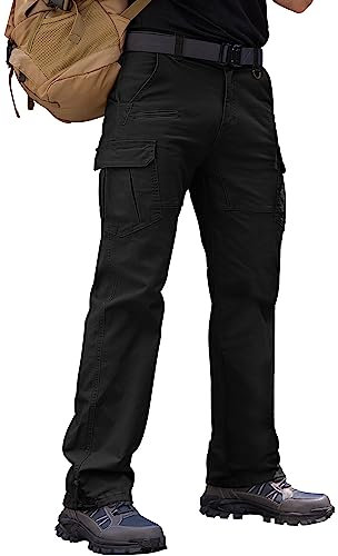 Vthereal Cargohose Herren Baumwolle Outdoorhose mit 7 Taschen Männer Arbeitshosen Chino Taktische Ranger Hose für Jagd Wandern, Schwarz, L