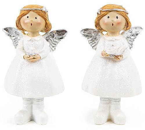 Logbuch-Verlag 2 Engel Figuren Schutzengel Geschenk weiß Silber 11,5 cm Deko Tischdeko Kommunion Konfirmation