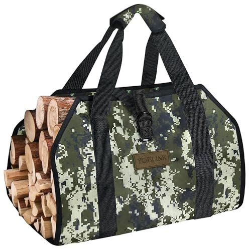 Bolsa de transporte de madera resistente con asas, correa de seguridad para camping, leña interior, soporte para troncos, soporte de madera de abedul