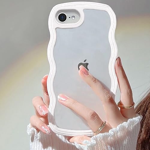 RRFNNF Cute Case for iPhone 6 Plus iPhone 6s Plus, Curly Wave Frame Soft Slim Fit TPU Shockproof Protective for Girls Women - (White)