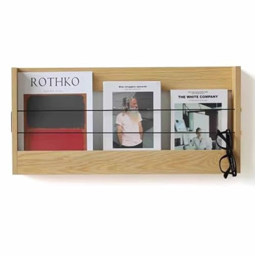 Prospektständer Prospektständer für Die Wand, Hängende Bücherregale aus Holz mit Elastischer Kordel Gegen Absturz, Literaturaktenständer für das Schlafzimmer zu Hause ( Color : Natural , Size : 64cm/2