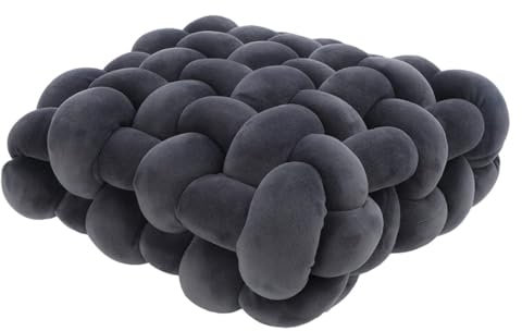 Knotenkugelkissen, Knotenkissen, Knotbugelwurf Kissen Ultra Weiche Handgewebte Knotbugel Samtsofa Kissen, Ø 25 cm, Knotenkissen, Sofa-Kissen (Dunkelgrau Quadrat)