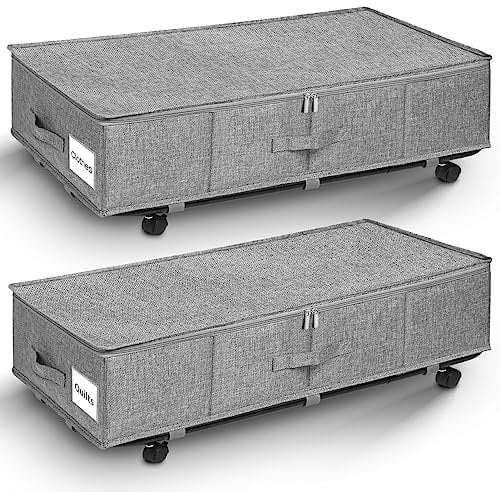 mepure Under Bed Storage on Wheels, 2 Pack 50L Large Sturdy Underbed Storage with Wheels Metal Frame Support, Dust-Proof Underbed Storage Boxes with Zip for Clothes, Blankets, Shoes and Toys