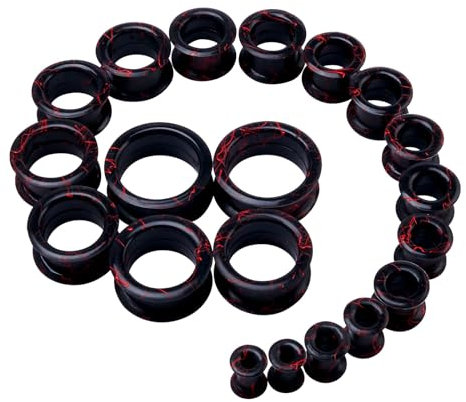 Longbeauty 20er Set/10 Paare Hart Silikon Tunnel Set Dehnungsset Ohr Piercing Schmuck Double Flared Stretching Expander 6MM-25MM, Schwarz/Rot